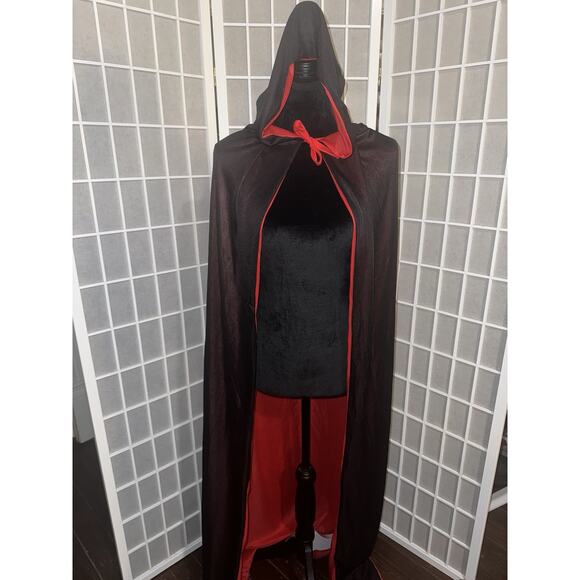 None Jackets & Blazers - Halloween Reversible Black Red Cosplay Costume Hooded Masquerade Party Cape 63”